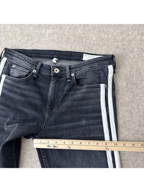 Rag Bone Cate Flare Jeans Womens 29 Charcoal Stripe Mid Rise Ankle Cropped Raw - Picture 9 of 16